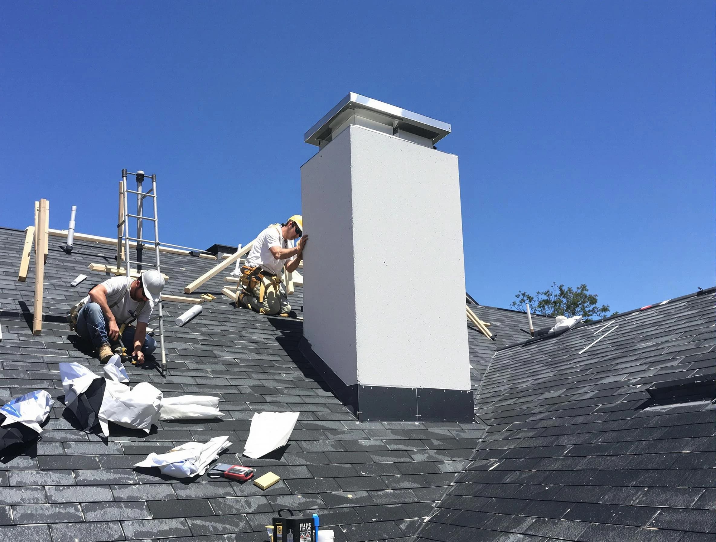 Malden Chimney Sweep crew installing a new chimney in Malden, MA