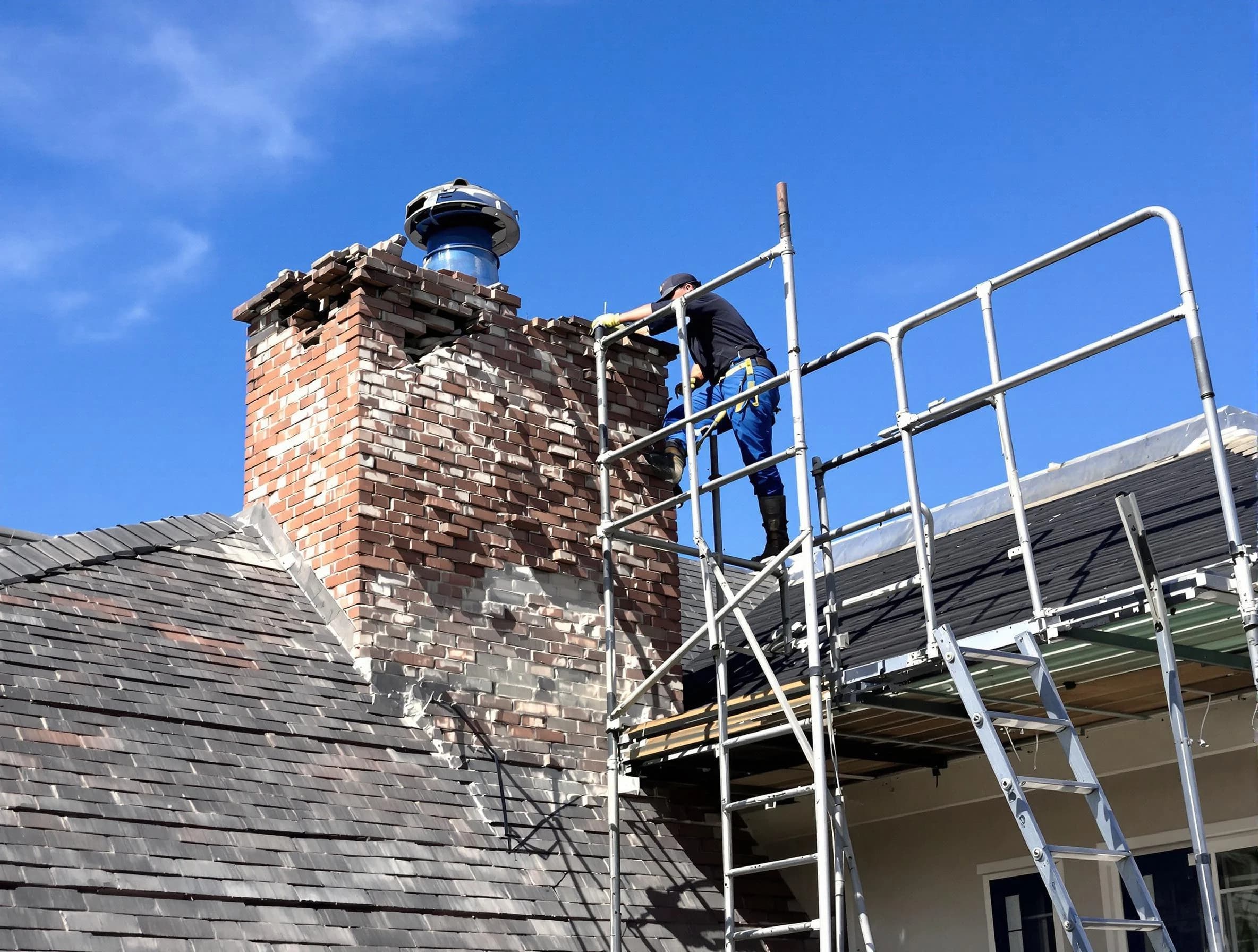 Rebuilding a chimney structure by Malden Chimney Sweep in Malden, MA