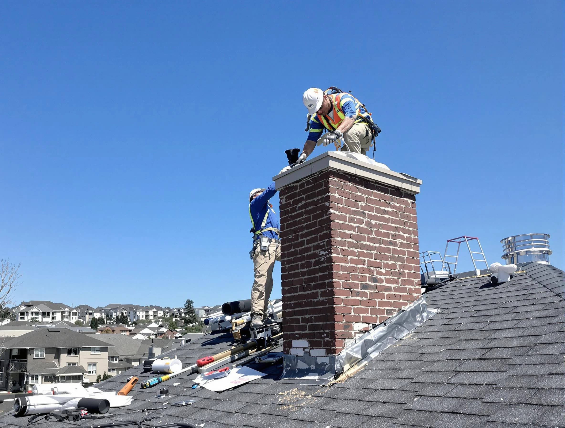 Malden Chimney Sweep repairing a chimney crown in Malden, MA