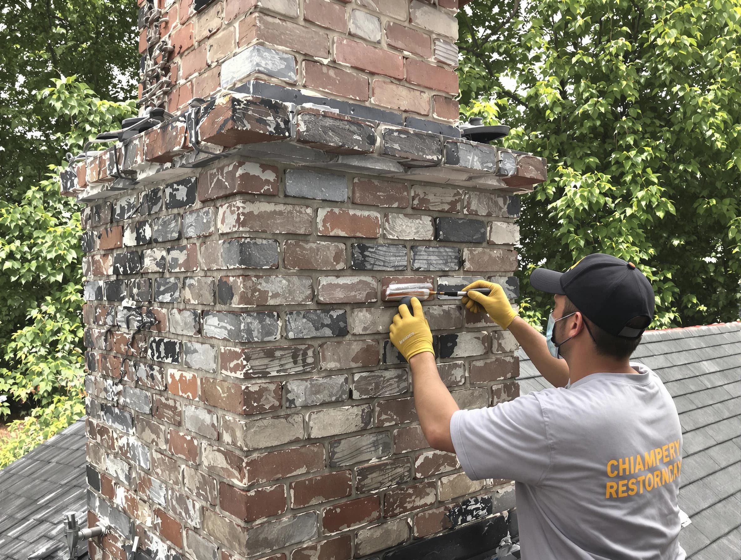 In-progress chimney restoration by Malden Chimney Sweep in Malden, MA
