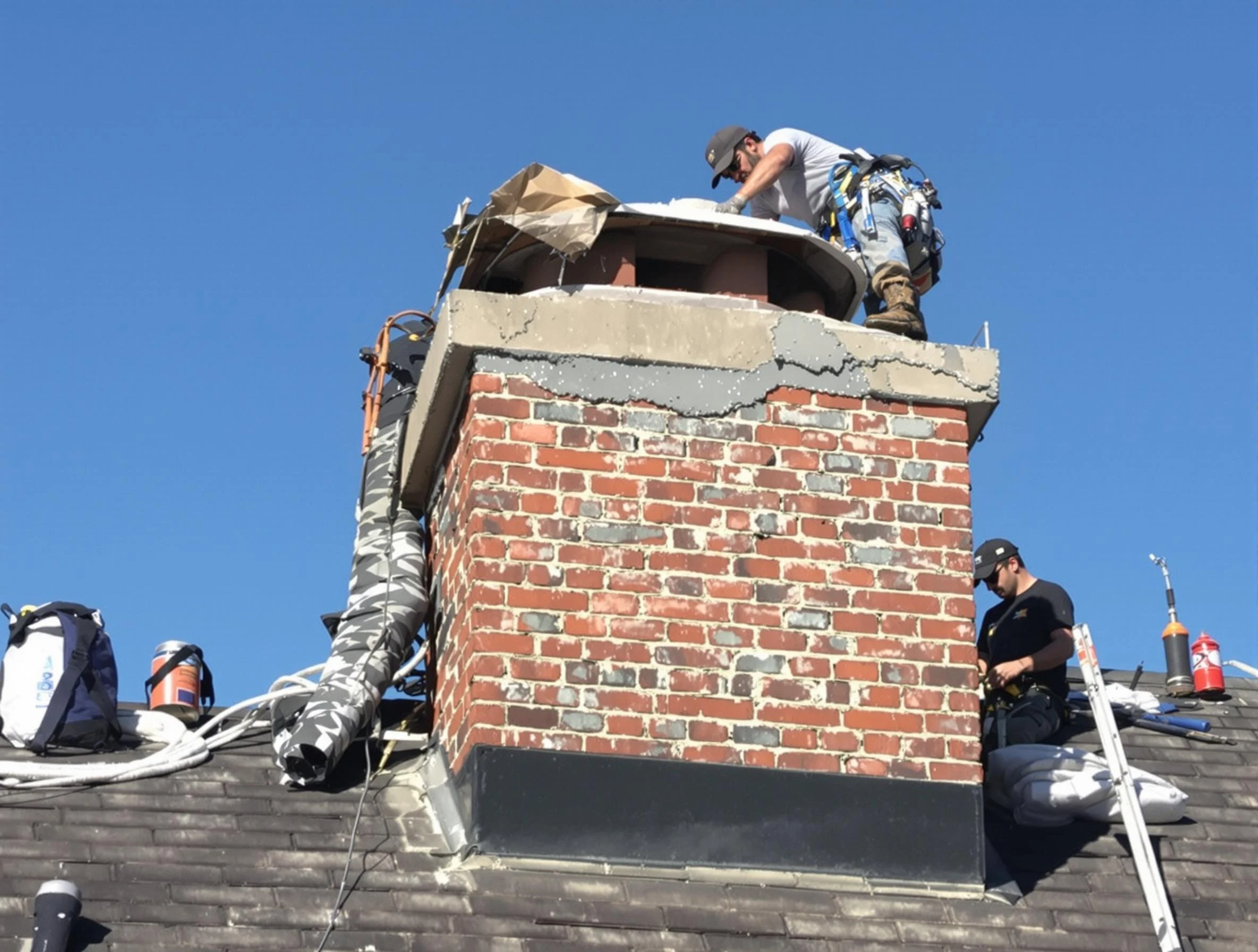 Malden Chimney Sweep installing a custom chimney crown in Malden, MA