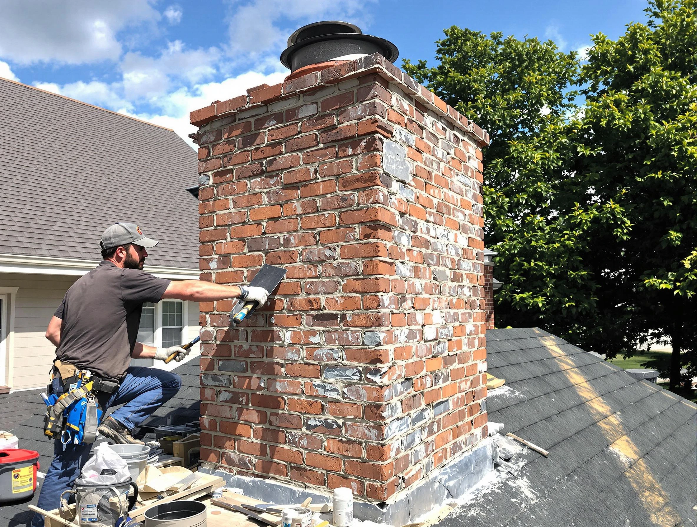 Completed chimney rebuild by Malden Chimney Sweep in Malden, MA