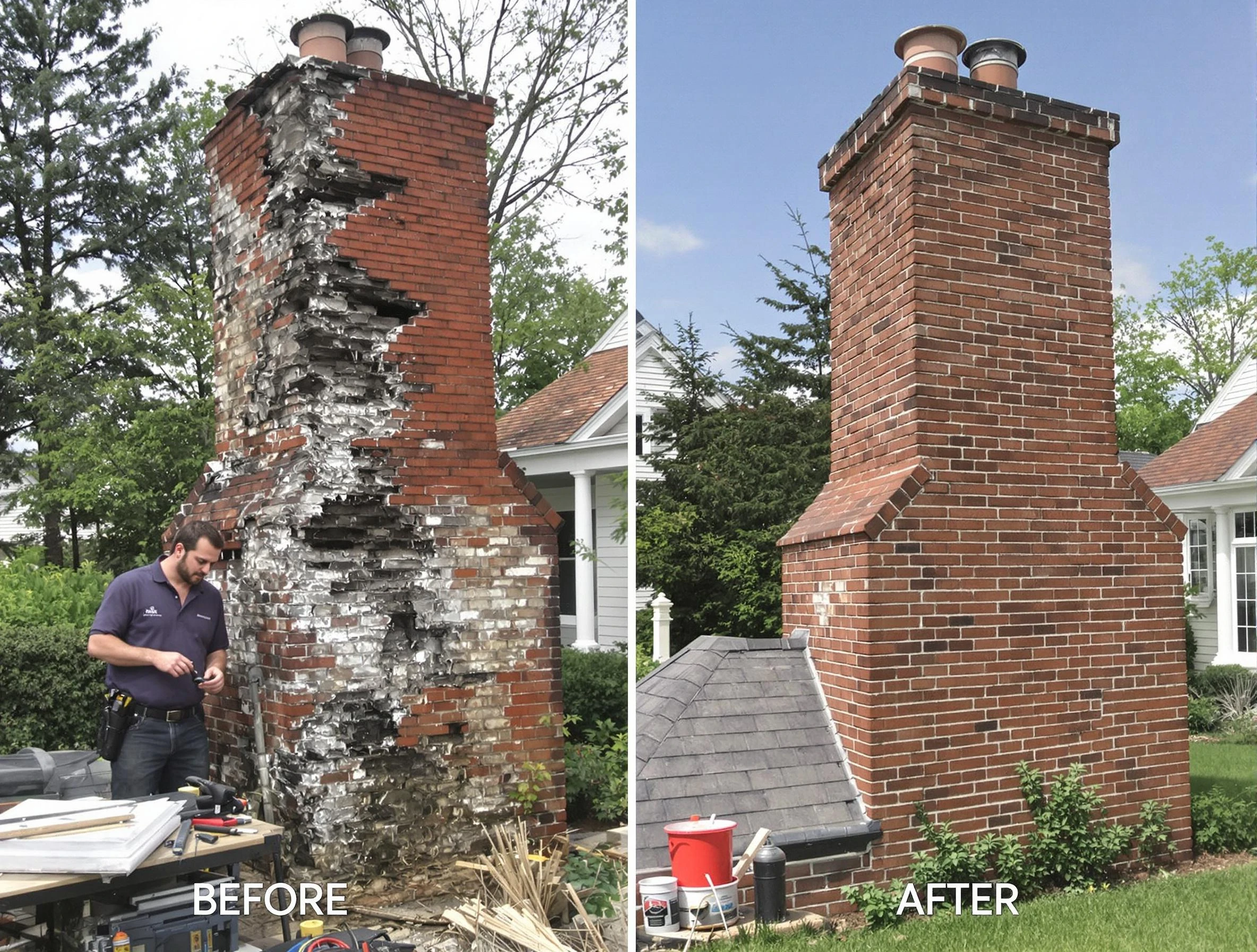 Malden Chimney Sweep performing a full chimney restoration in Malden, MA